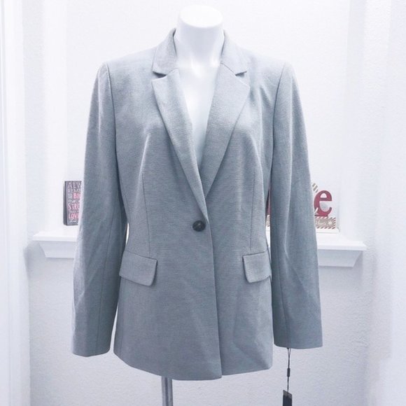 Donna Karan City Oasis One-Button Blazer w/Notched Collar Grey Size 14 New w/Tag - Picture 2 of 9